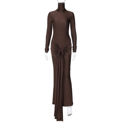 Elegant High Neck Long Sleeve Bodycon Dress