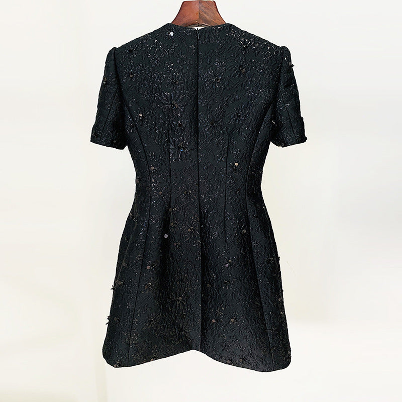 Elegant Floral Embellished Short Sleeve Dress