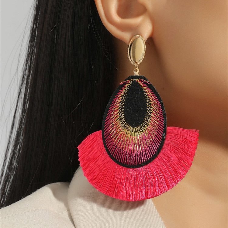 Bohemian Peacock Feather Tassels Exaggerated Long Earrings