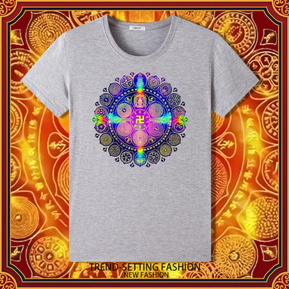 Grand Perfection Victory Mantra Wheel Print Summer Bottom Male And Female Couple Short-Sleeved T-Shirt