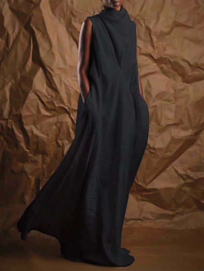 Women'S Sleeveless Stacking Collar Long Mop Dress