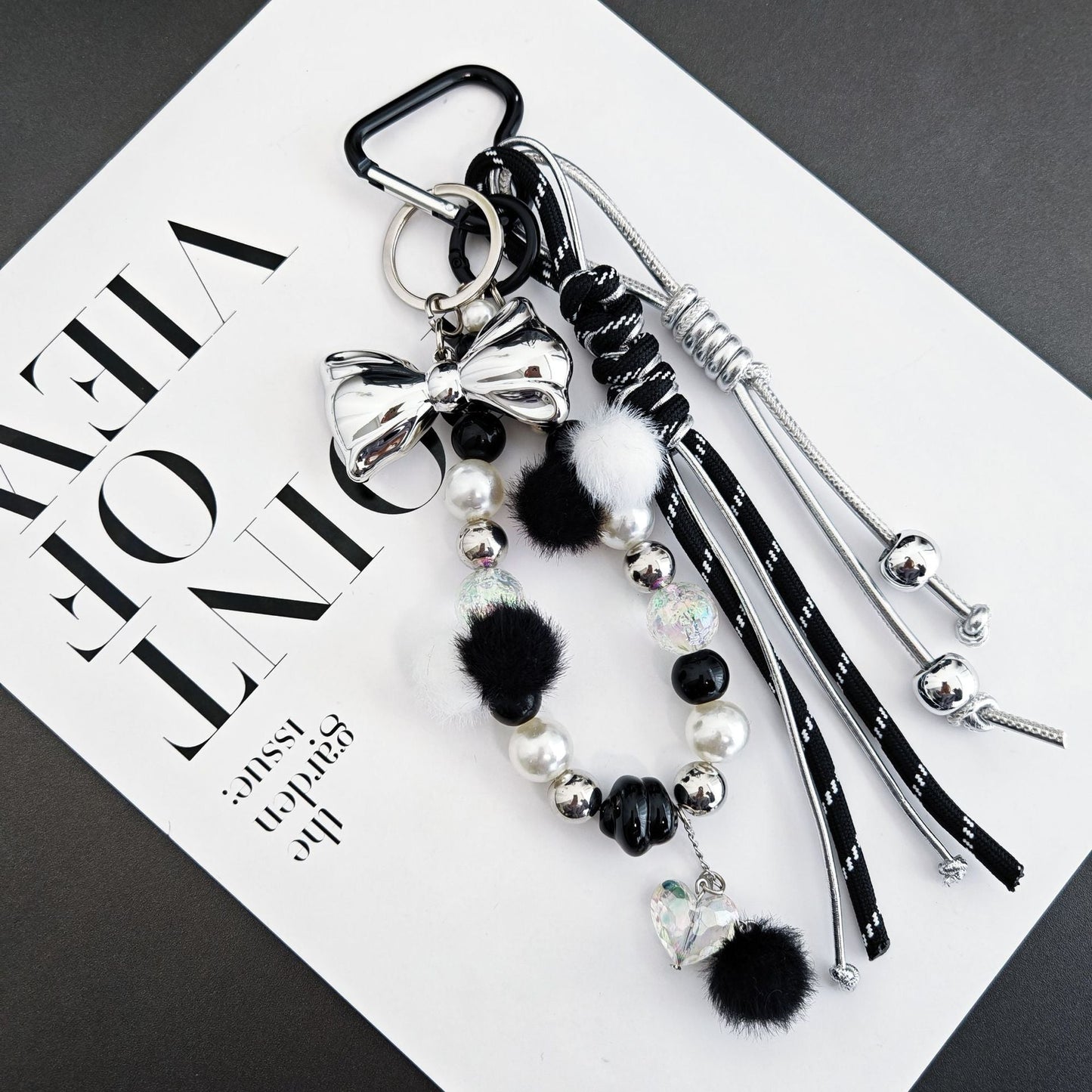 Simple Bow Beaded Braided Keychain Bag Charm