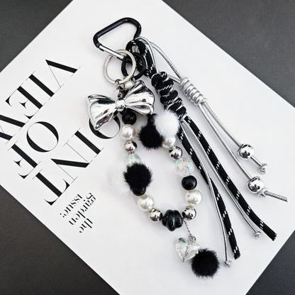 Simple Bow Beaded Braided Keychain Bag Charm