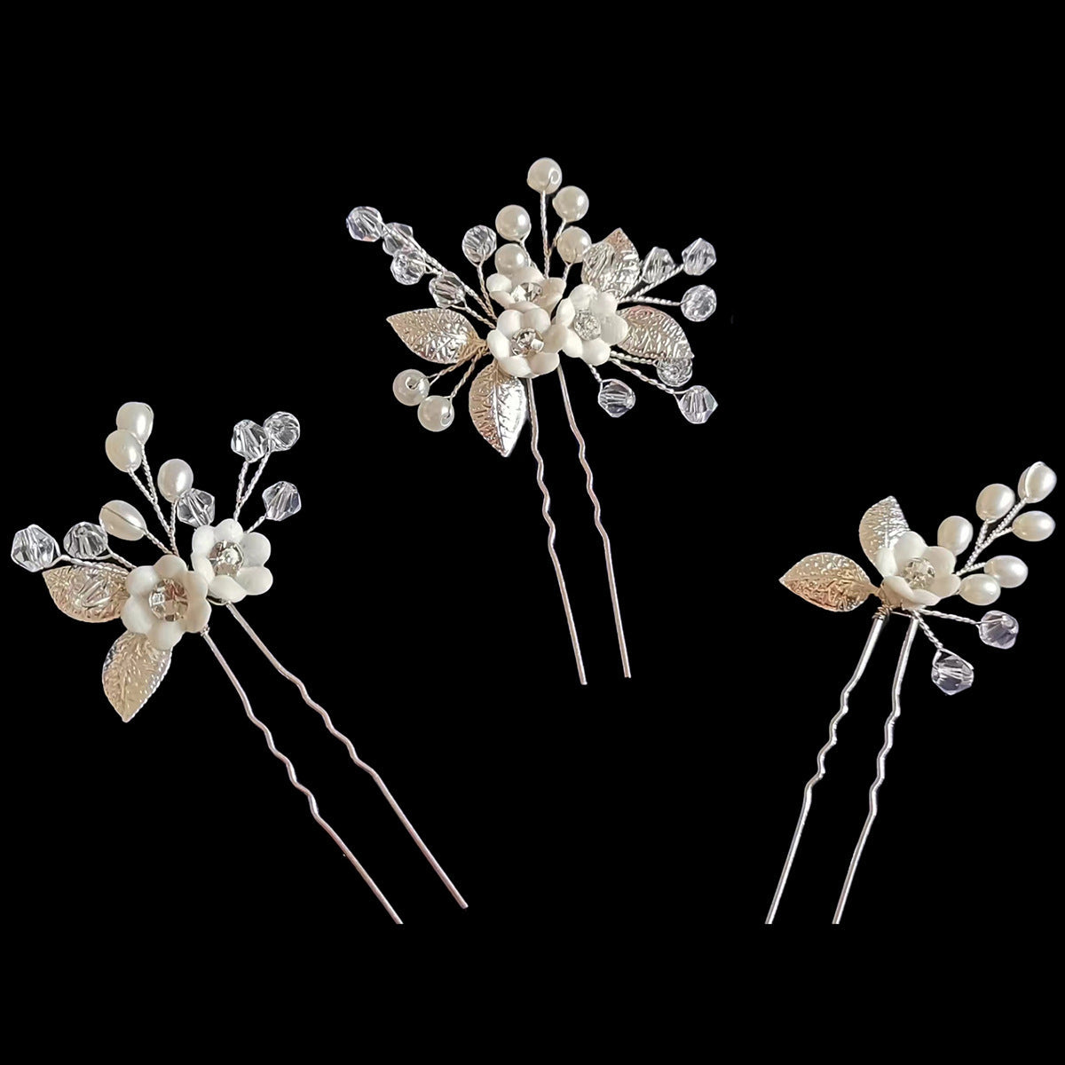 Bridal Hair Accessories Elegant White Flower Hairpins Set of 3