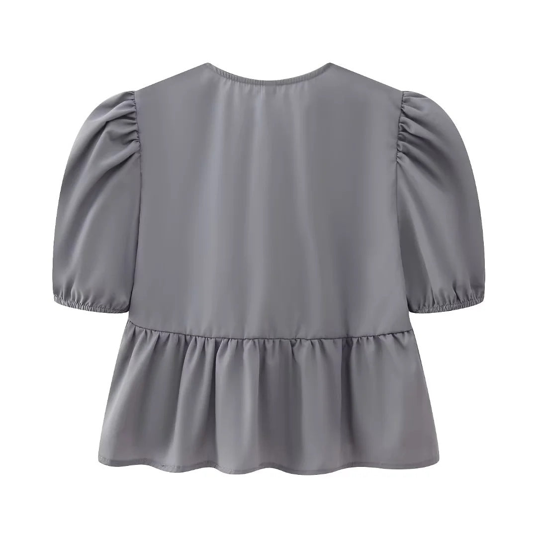 Cute Tie Front Round Neck Pullover Top