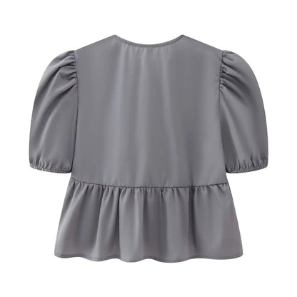 Cute Tie Front Round Neck Pullover Top