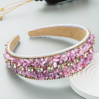 Colorful Stone Studded Wide Fabric Headband Trendy Hair Accessory