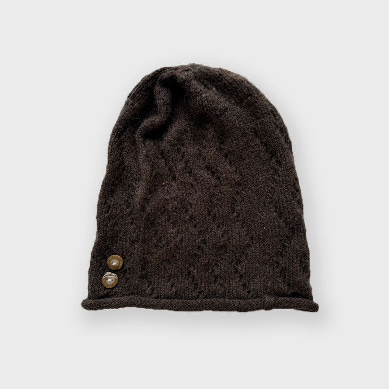 Trendy Knitted Beanie Hat with Unique Buttons
