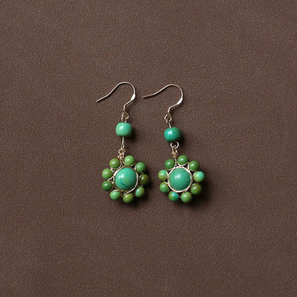 Tibetan Style Handmade Turquoise Earrings 925 Sterling Silver Ear Hooks Niche Retro Ethnic Style Jewelry