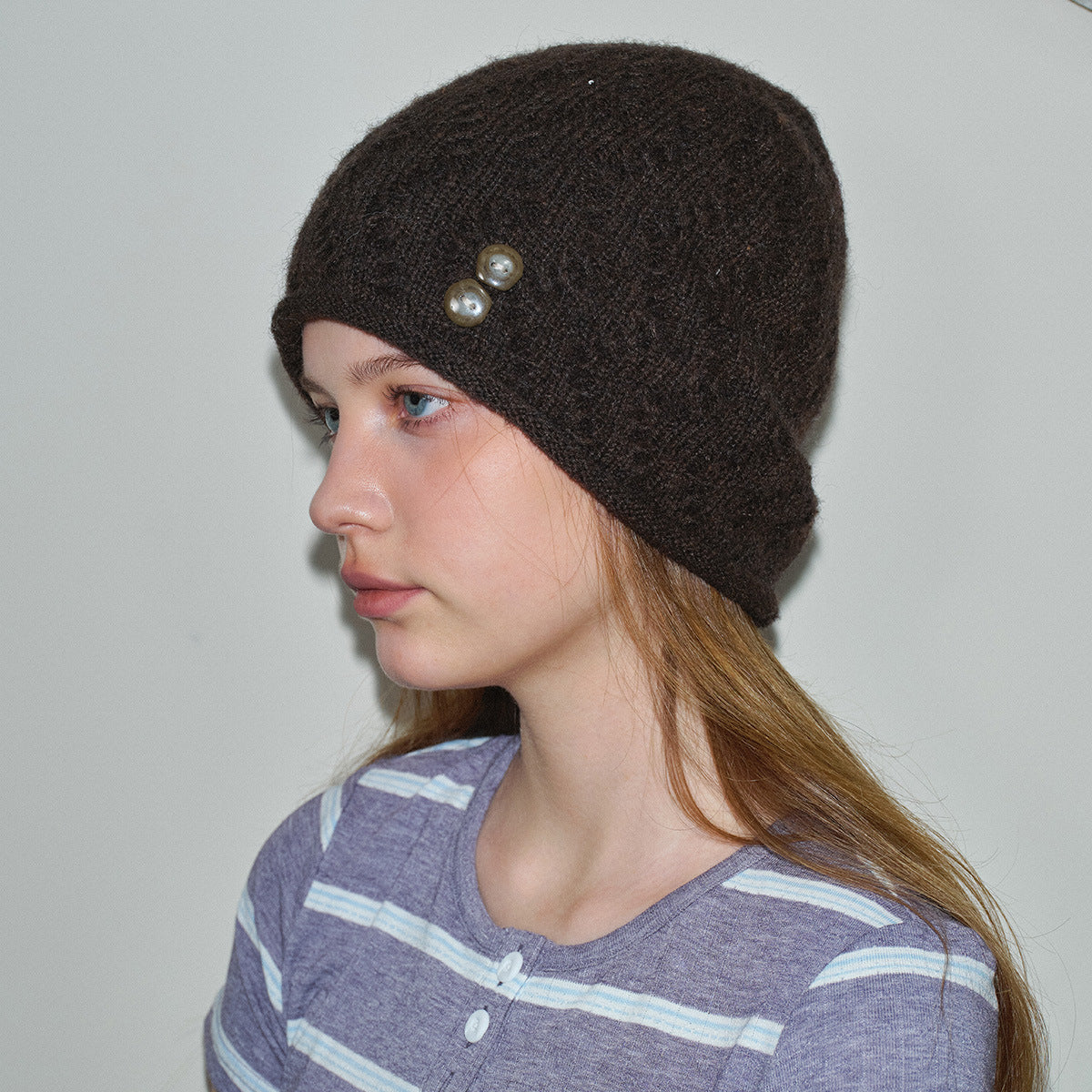 Trendy Knitted Beanie Hat with Unique Buttons
