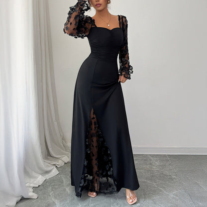 Elegant Hollow Out Long Sleeve Maxi Dress for Women