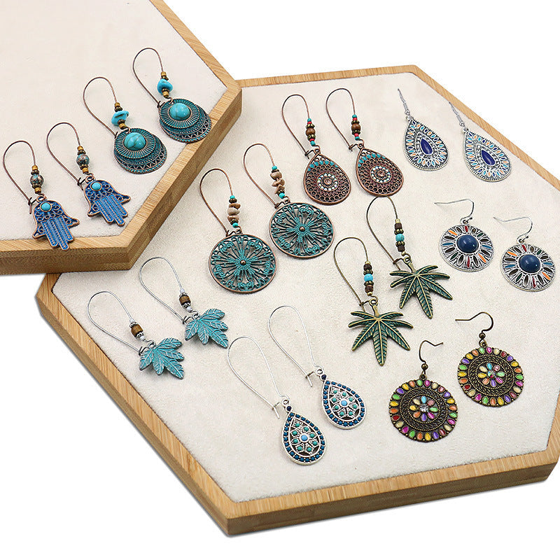 Retro Geometric Earrings with Colorful Rhinestones
