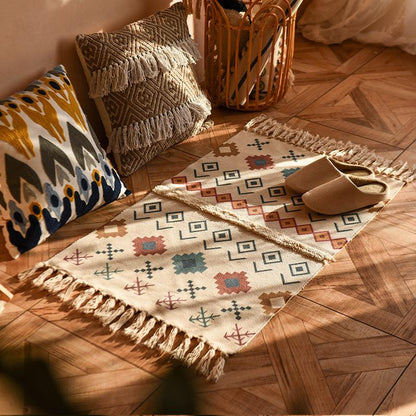Nordic Style Cotton Tassel Woven Floor Mats Bedroom Bedside Mats Simple Modern Carpets