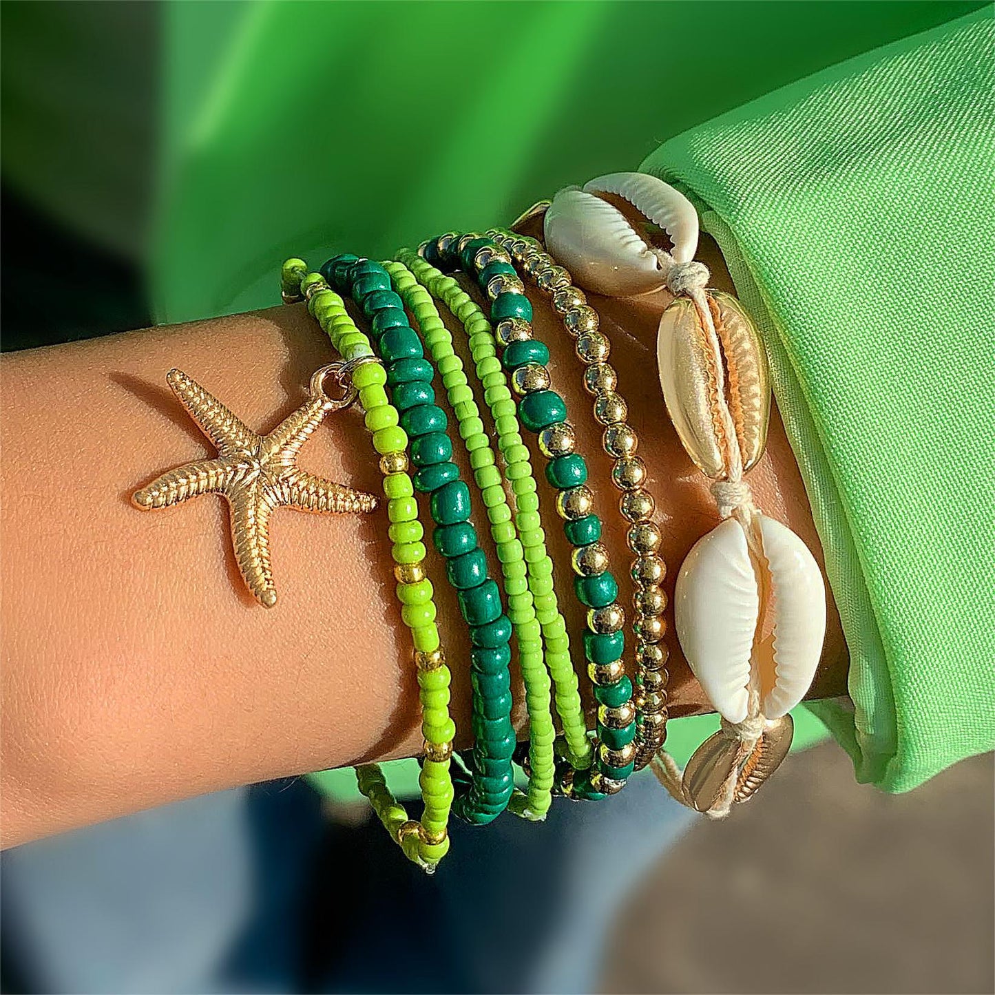 Bohemian Seashell Beaded Anklets Set With Starfish Elements