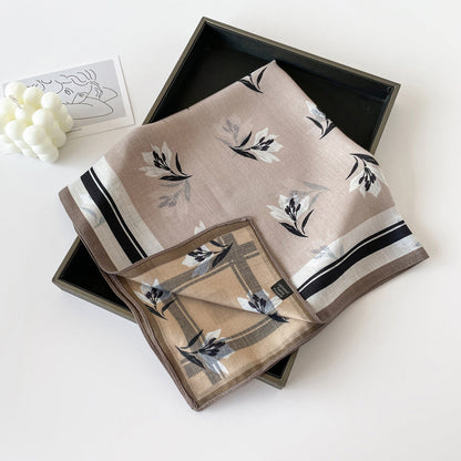 Elegant Flower Print Long Satin Scarf