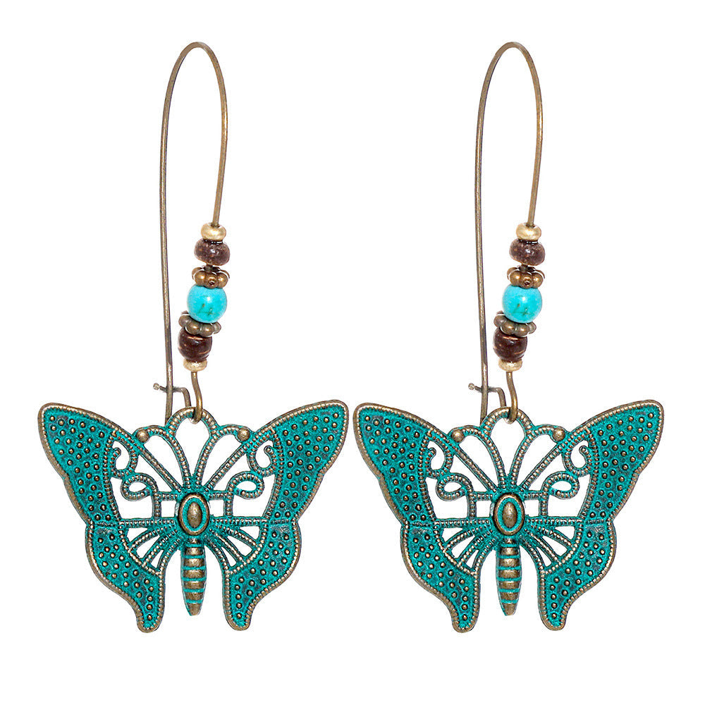 Vintage Floral Leaf Design Turquoise Alloy Earrings