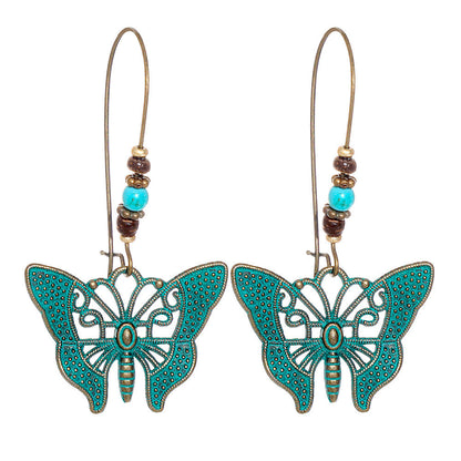 Vintage Floral Leaf Design Turquoise Alloy Earrings