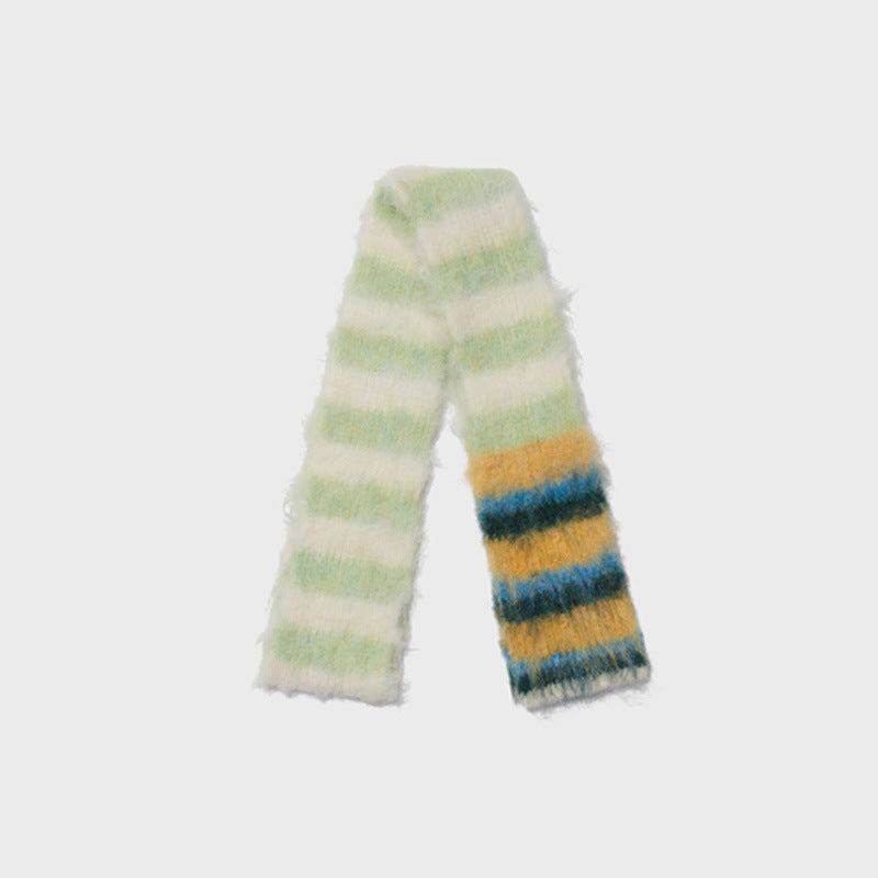 Color Block Striped Knitted Scarf Soft Acrylic Winter Accessory