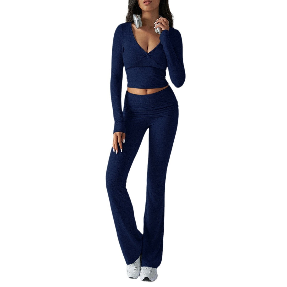 Women's Casual Knit Long Sleeve T-Shirt and Pants Set