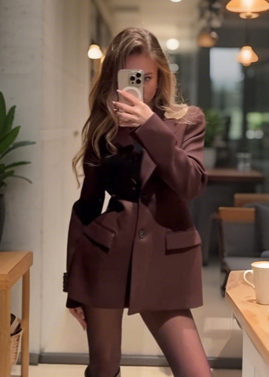 Tailored Waist Blazer Dress In Dark Brown