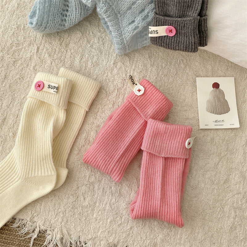 Candy Color Button Sweet Simple Socks