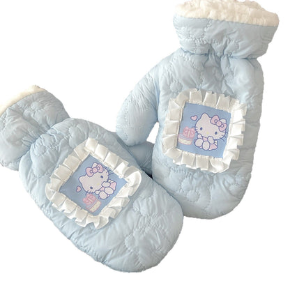 Kitty Cat Embroidered Winter Gloves Cute Cotton Gloves for Girls