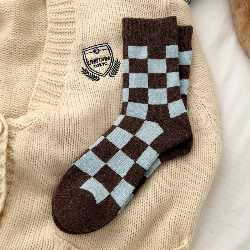 Color Block Plaid Thicken Warm Winter Socks