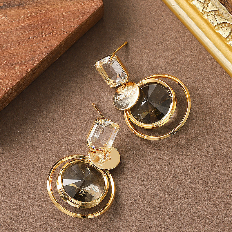 Geometric Crystal Earrings For Women - Stylish Silver Needle Design