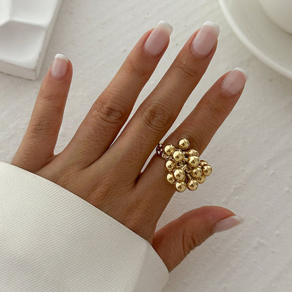 Five-Petal Flower Statement Ring Embellished Metal Wrap Ring
