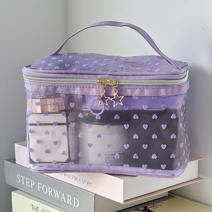 Flocked Heart Makeup Bag Convenient Large Capacity Breathable