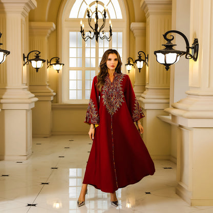 Muslim Abaya Women’s Long Dress with Rope Embroidery