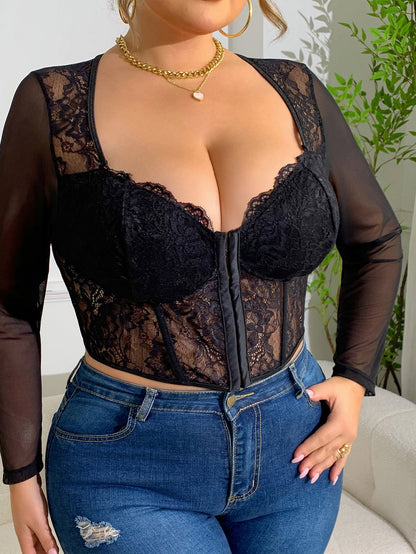 Sheer Lace Plus Size V-Neck Cardigan For Easter