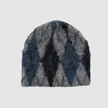 Wool Blend Diamond Pattern Knit Beanie for Women