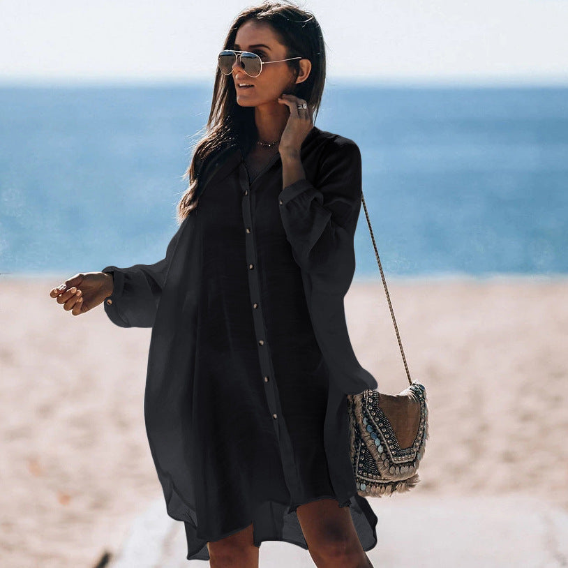 Beach Shirt Bamboo Cloth Loose Sun Protection Shirt Holiday Blouse