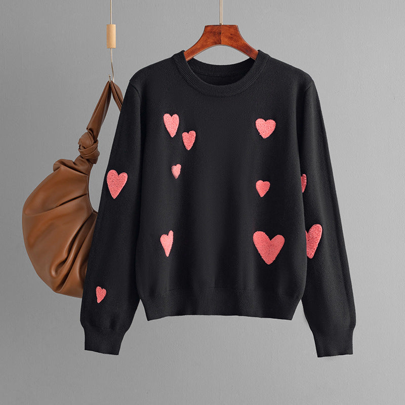 Knit Heart Embroidered Long Sleeve Sweater