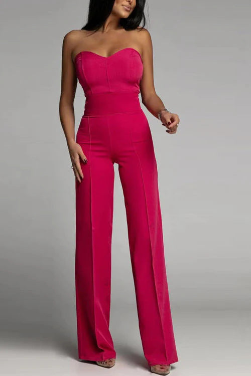 Slim Fit Strapless Jumpsuit With Geometric Pattern