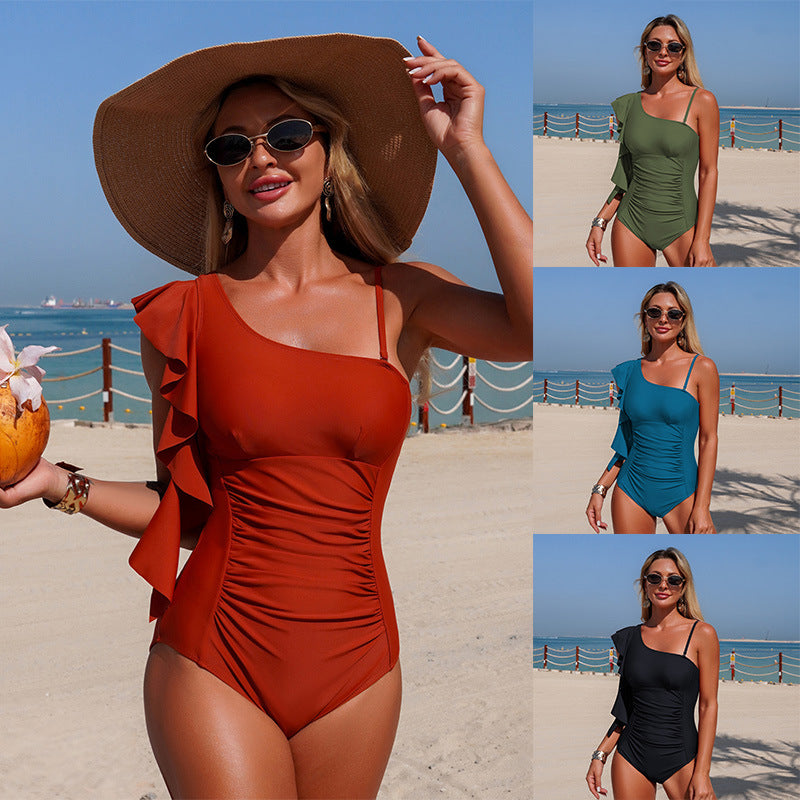 Women'S One-Piece Swimsuit Solid Color Nylon Swimwear