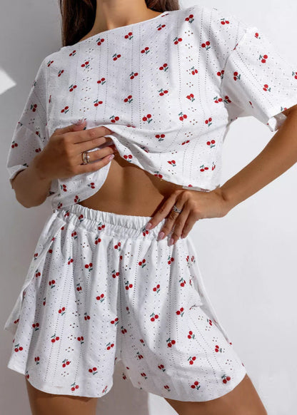 Eyelet Crop Top And Flowy Shorts Set White