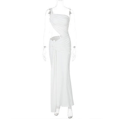 Elegant One-Shoulder Lace Trim Bodycon Dress