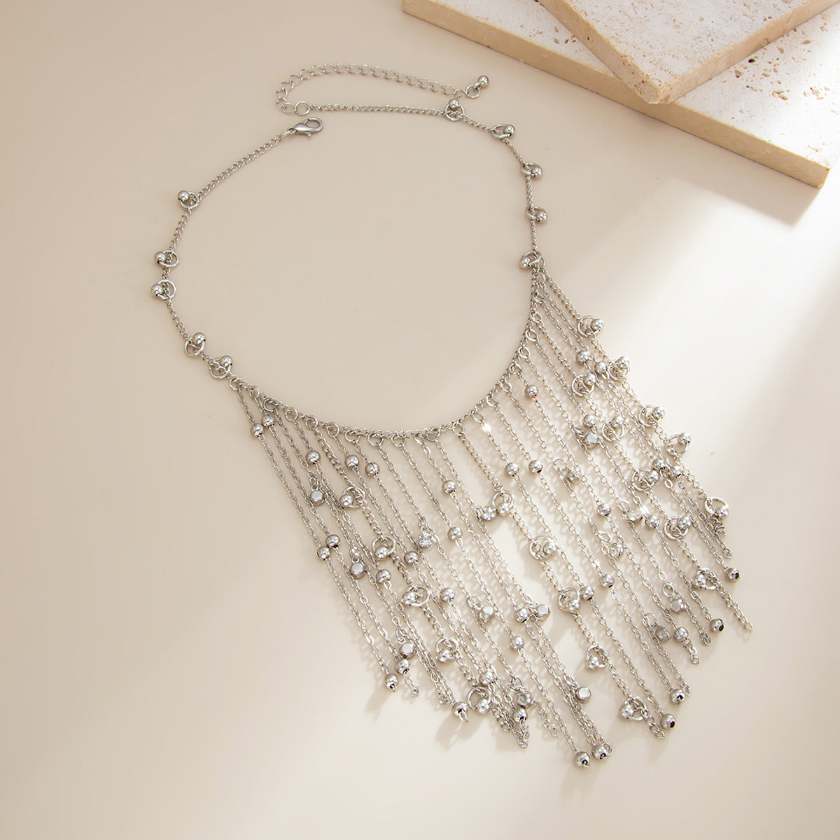 Geometric Tassel Necklace With Rhinestones