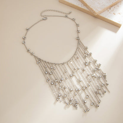 Geometric Tassel Necklace With Rhinestones