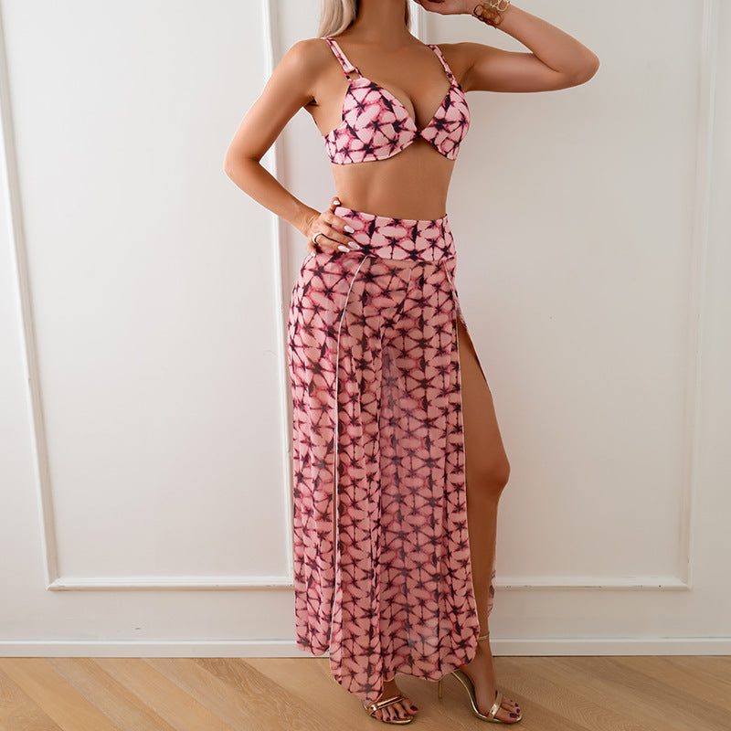 Women'S Bikini Set With Printed Pants - Polyester Fabric