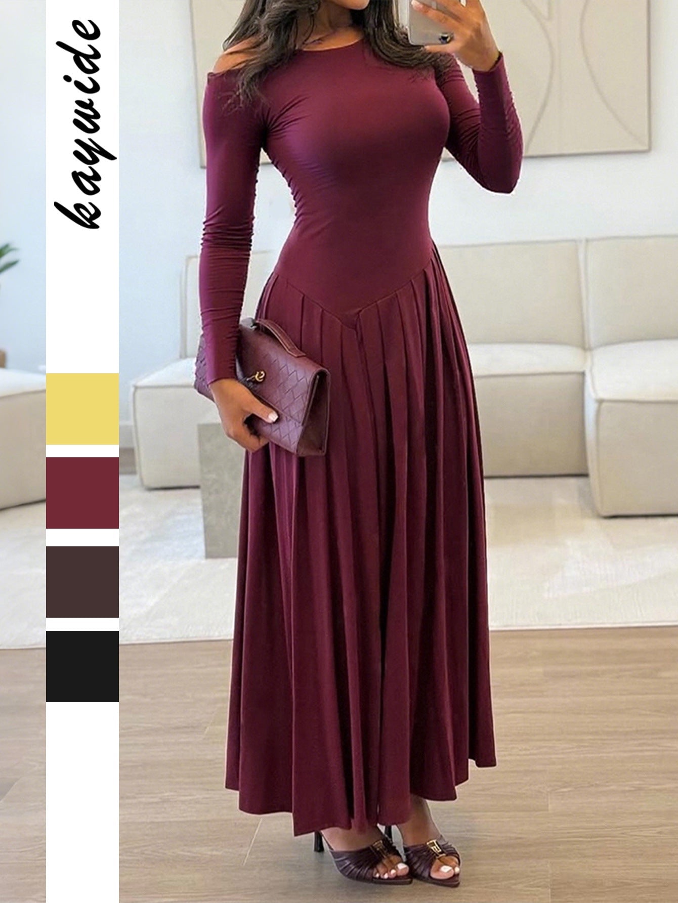 Elegant High Waist Long Sleeve Maxi Dress for Women