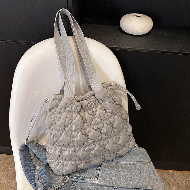 Trendy Velvet Bucket Bag Soft Casual Tote