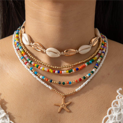 Bohemian Seashell Beaded Anklets Set With Starfish Elements