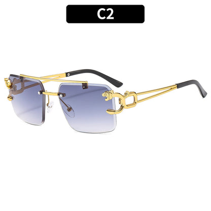 Fashionable Metal Double Beam Leopard Sunglasses UV400 Protection