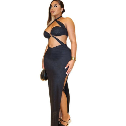 Slim Fit Halter Neck Backless Midi Dress