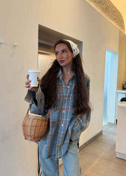 Oversized Plaid Button Up Shirt Polyester Flannel