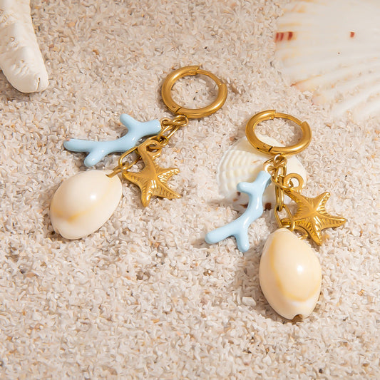 DIY Starfish Shell Pendant Stainless Steel Earrings for Women
