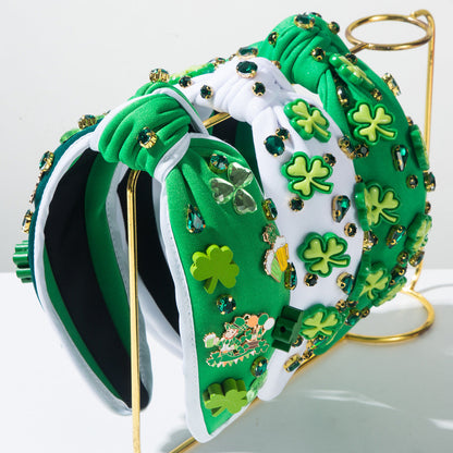 Green Shamrock Headband With Rhinestones for St. Patrick's Day